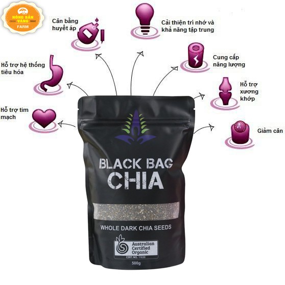 Hạt chia hữu cơ Black Bag OMD Úc 500g - Hạt chia đen tốt cho tim mạch, tiêu hóa