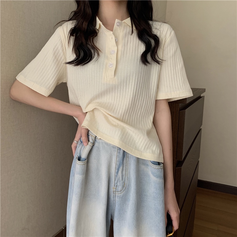 Áo polo Ngắn Tay Form Rộng Phong Cách Cổ Điển Dành Cho Nữ