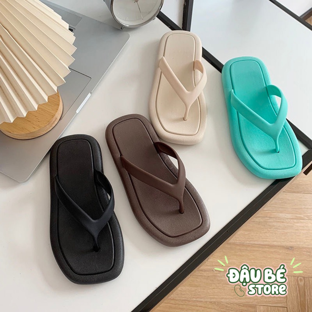 Dép Tông Xỏ Ngón Màu Trơn Ulzzang Trend- Dép Kẹp Đế Bằng Mũi Vuông Đi Biển Thời Trang Nữ Chống Trơn Trượt - Daube - D031