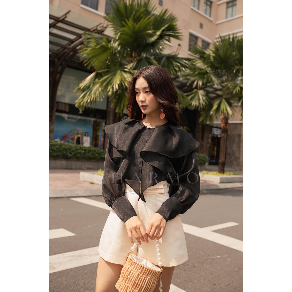 Áo kiểu cổ tròn CHARMO vải voan ánh lụa sang trọng freesize Jasmine Blouse