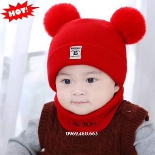 Bộ khăn mũ len cho bé kiểu dáng Hàn Quốc. Set Mũ len khăn len cho bé từ 3 tháng đến 4 tuổi.