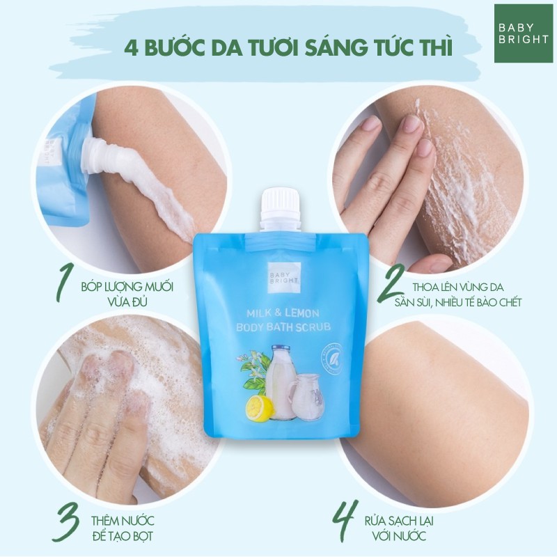 Muối Tẩy Da Chết Toàn Thân Sữa Bò Và Chanh Baby Bright Milk And Lemon Body Bath Scrub 250g