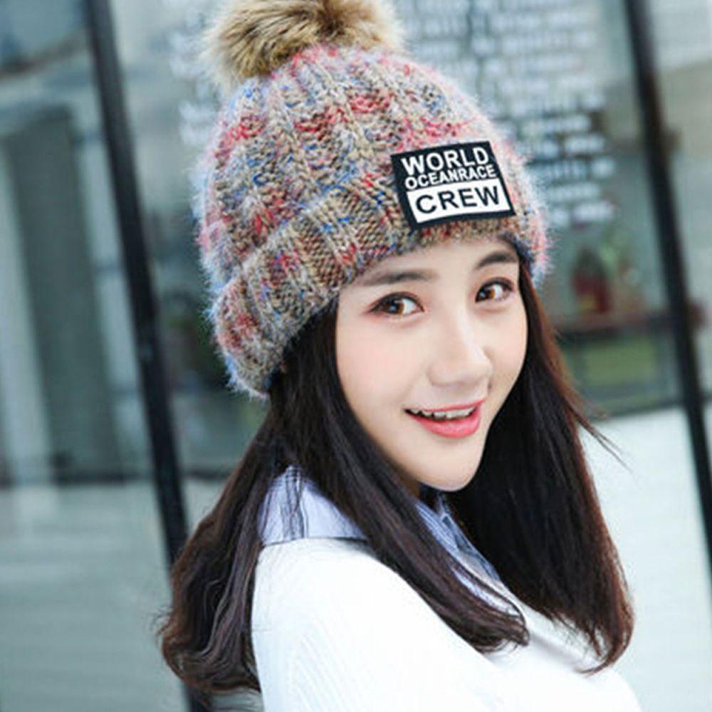 Mũ Beanie Dệt Kim Màu Trơn Co Giãn Thoải Mái Giữ Ấm Cho Nữ