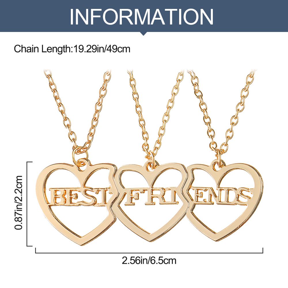 Set 3 Vòng cổ mặt hình trái tim khắc chữ Best Friends thời trang cho cặp đôi