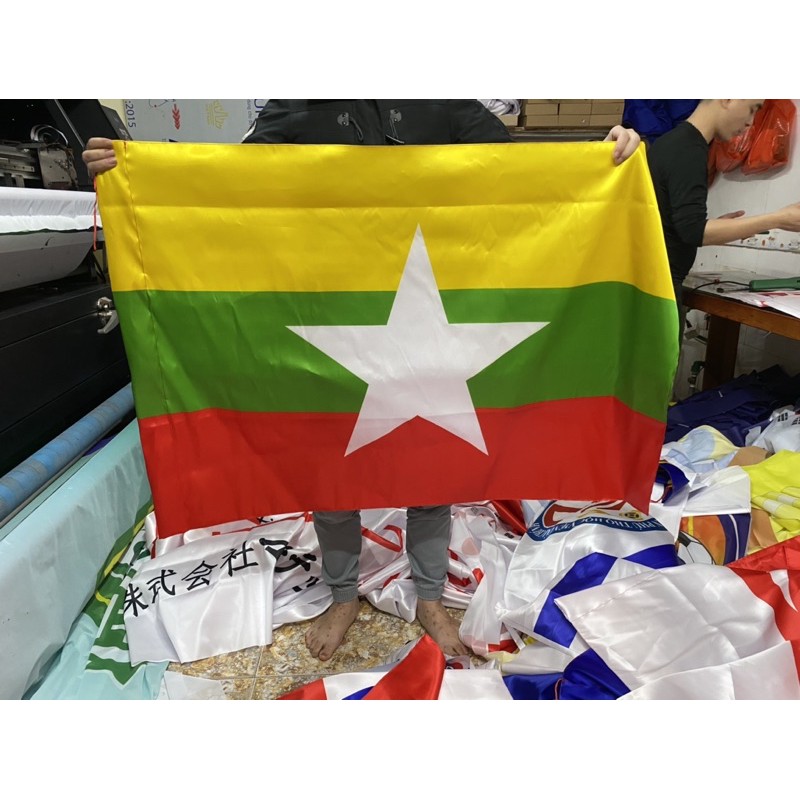 Cờ myamar in chuyển nhiệt 2 lớp 2 mặt, cờ myamar in 3d