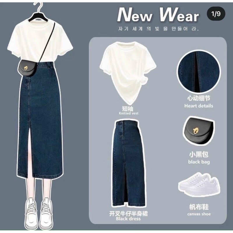 CHÂN VÁY MIDI JEAN XẺ ĐÙI