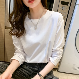 NRVP Áo thun nữ tay dài 100% cotton đơn giản thời trang Hàn Quốc