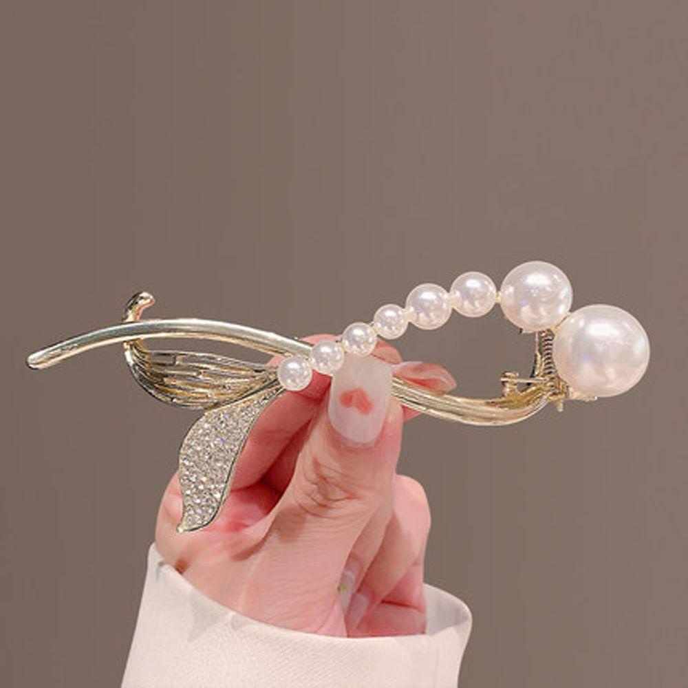 Kẹp Tóc Đuôi Ngựa Đính Ngọc Trai / Đá Zircon Kiểu Vintage Thanh Lịch Cho Nữ Back2Li