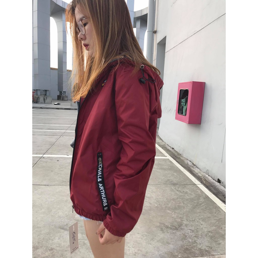 ÁO KHOÁC JACKET logo raw (màu đỏ đô size L)