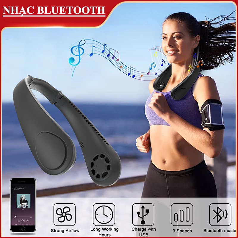 Bluetooth Quạt đeo cổ USB Mini Tích Điện Không Cánh Tiện Lợi Thời Trang, Dáng Thể Thao 2000mA Tuổi thọ pin mạnh