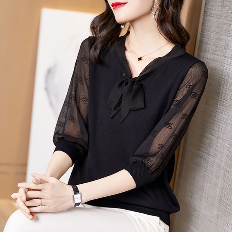 Áo sơ mi chiffon tay dài thời trang cho phụ nữ trung niên