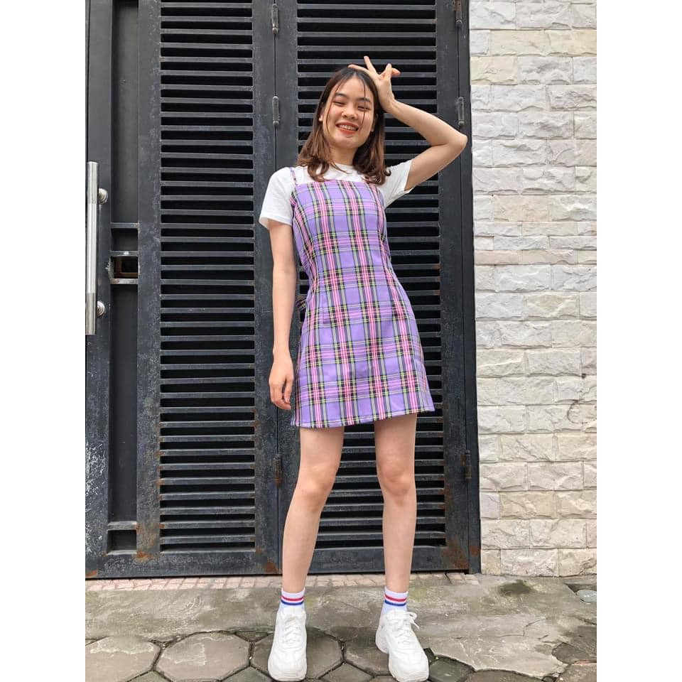 [CÓ ẢNH THẬT] Váy yếm kẻ ulzzang siêu xinh
