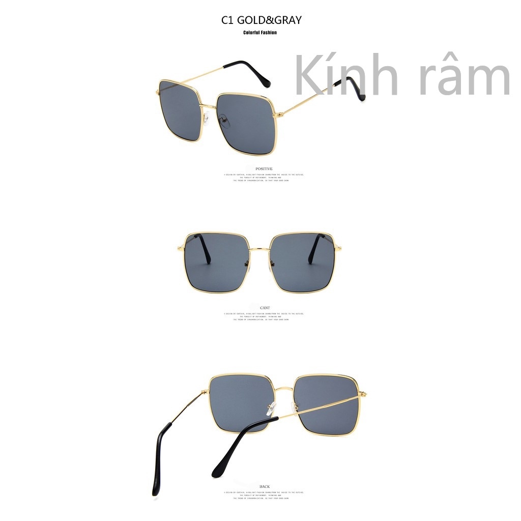 Kính mát gọng kim loại dáng vuông thiết kế đơn gỉan sành điệu cho nữ