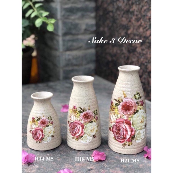 Bộ 3 lọ hoa sứ sake gốm Bát Tràng