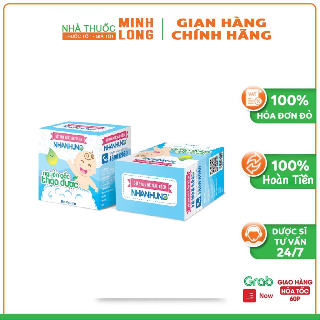 Bột pha nước tắm trẻ em Nhân Hưng- hỗ trợ giảm hăm da, rôm sảy, mụn nhọt ,mẩn ngứa(Lẻ 10 gói và 30 gói)