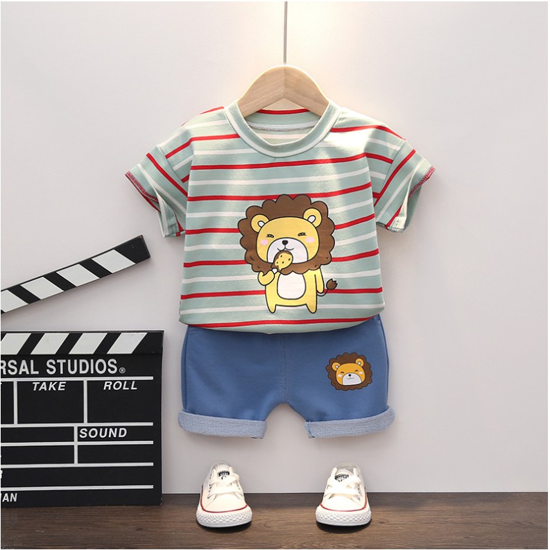 Bộ quần áo cộc Lion kẻ cho bé