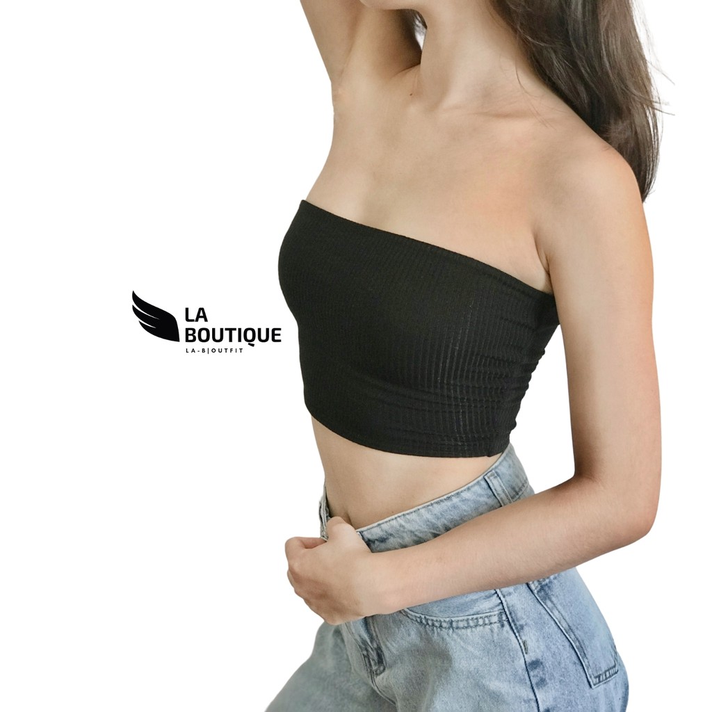 Áo ống nữ trơn La Boutique croptop chất thun gân co giãn 4 chiều freesize dưới  60kg basic dễ phối đồ