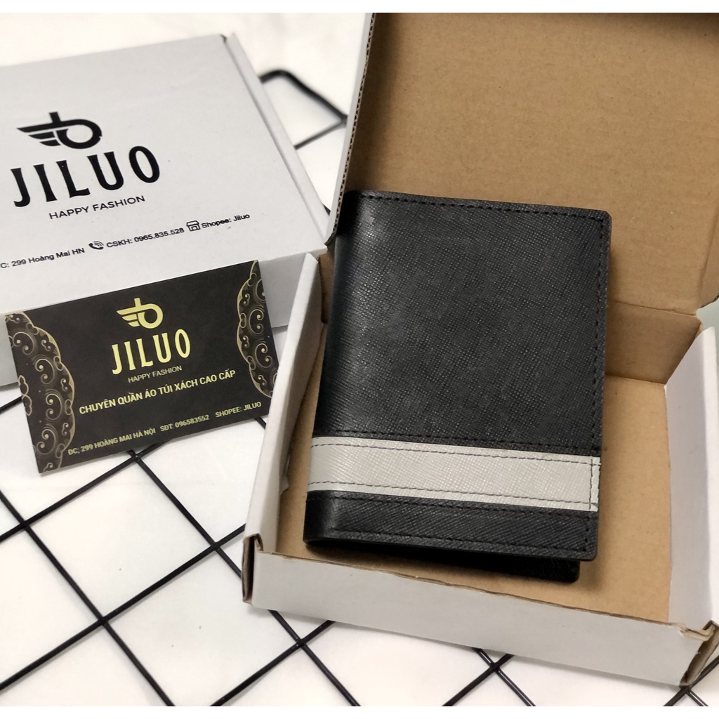 Ví Da Saffiano JILUO Khắc tên Nhập Khẩu Full Box Hộp da cao cấp gập đôi đựng tiền thẻ ảnh dùng làm quà tặng