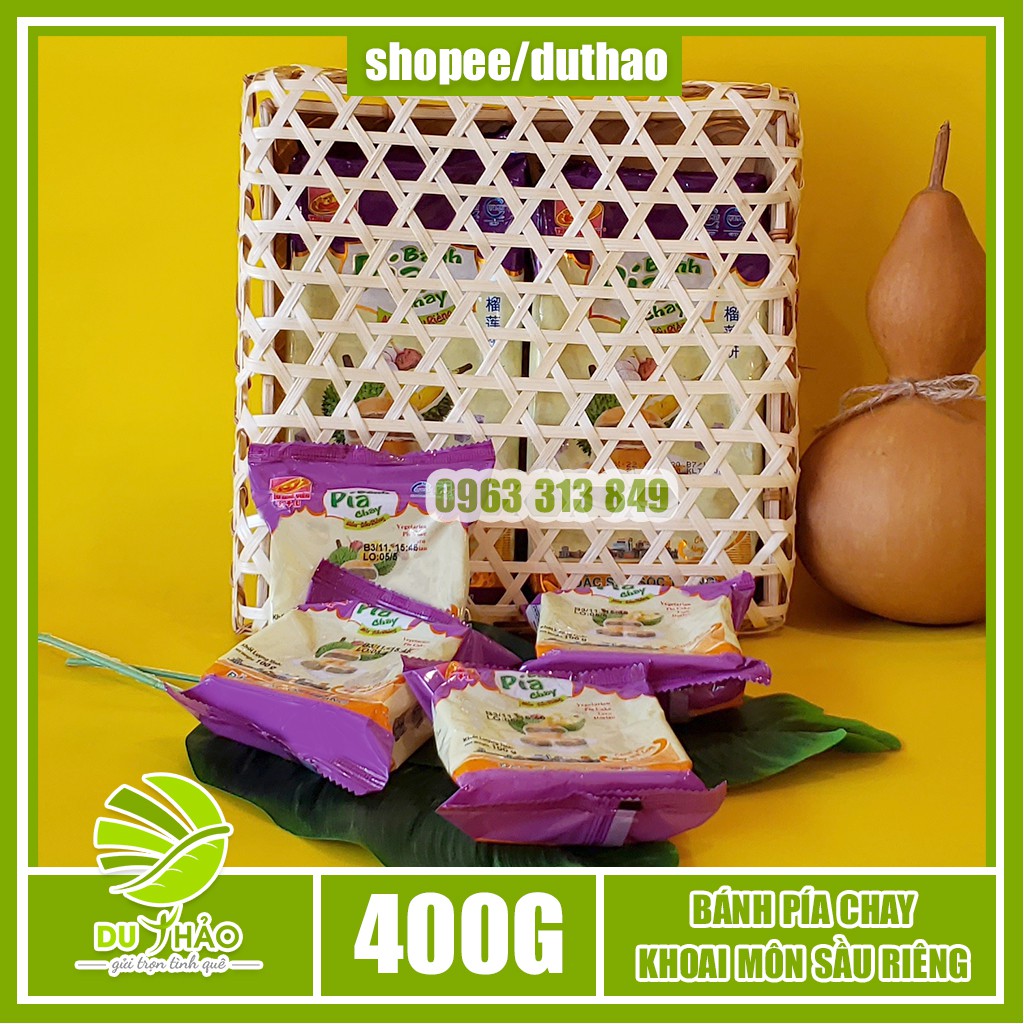 Bánh pía chay khoai môn sầu riêng Tân Huê Viên 400gr, bánh pía không trứng ăn chay