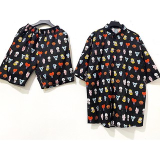 Set Short BT21 + sơ mi BT21 màu đen (hình thật) unisex