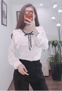 Áo sơ mi lụa bèo nơ cổ cho nữ