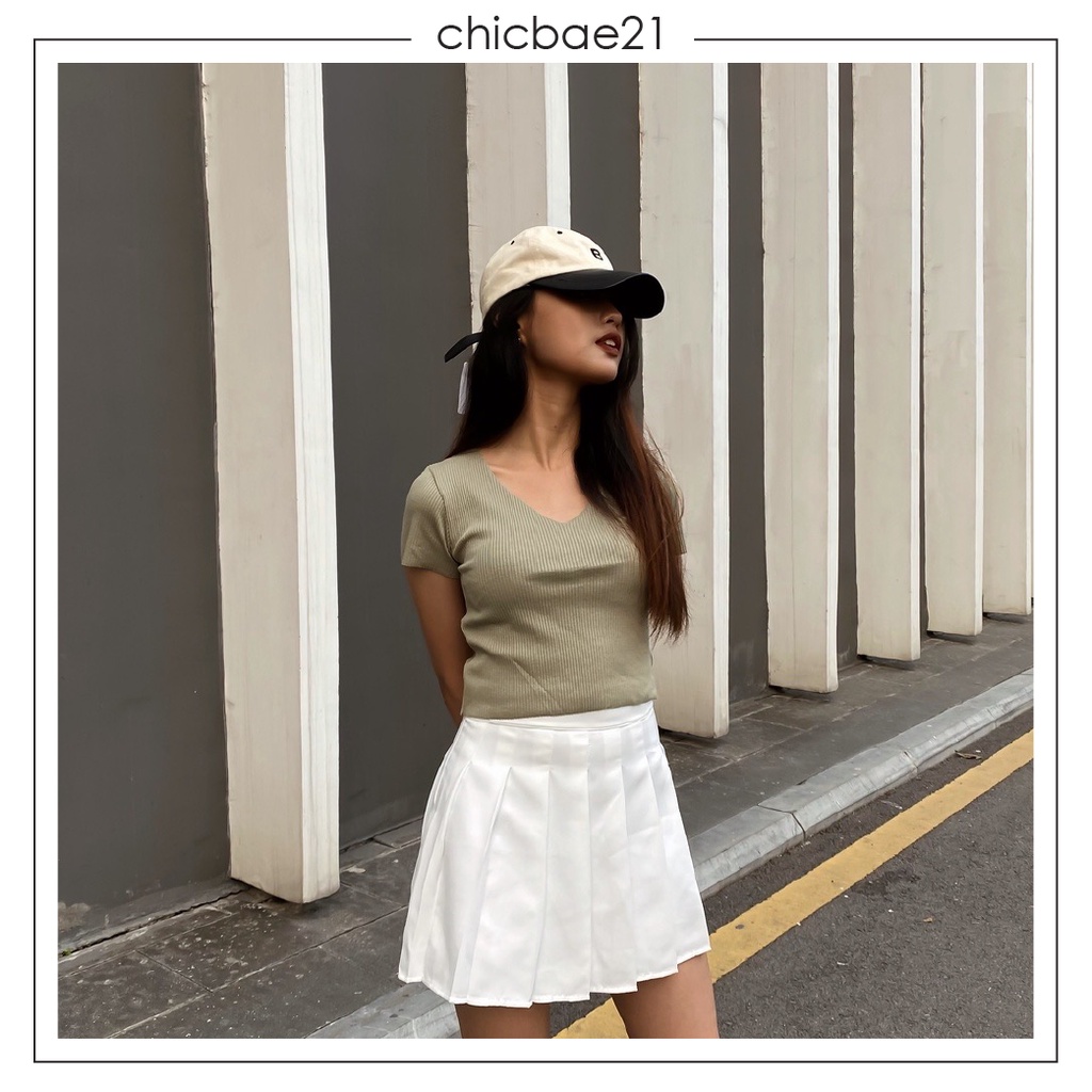 Áo cổ tim len gân nhiều màu hàng thiết kế - Chicbae21