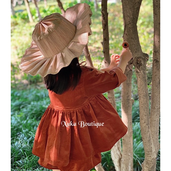 Bộ quần áo nhung thu đông Soft Cotton Cao Cấp màu nâu bé gái| Sét áo búp bê kèm quần nhung (Ảnh thật) sz 80-130