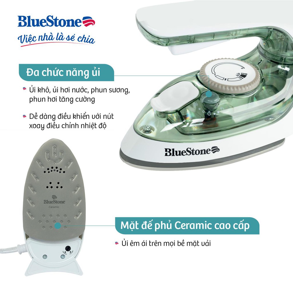 [Mã ELBLUEWL5 giảm 10% đơn 500K] Bàn ủi hơi nước mini BlueStone SIB-3819 (1200W) - Bảo hành 24 tháng - Hàng Chính Hãng