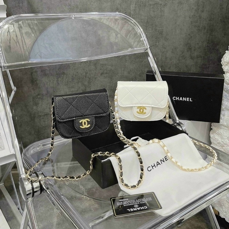 Túi Mini Đeo Chéo C.H.A.N.E.L Trần Trám Nhiều Ngăn, Túi Ví Mini Đeo Cổ Tag X