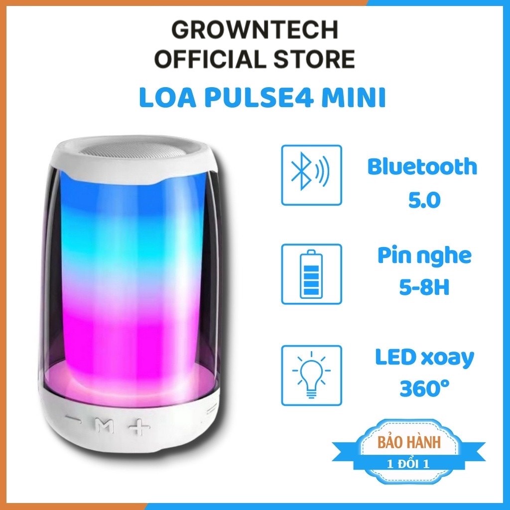 Loa blutooth mini GrownTech  Pulse 4, công suất 20W chống nước âm thanh phát theo nhạc 360 độ đèn led