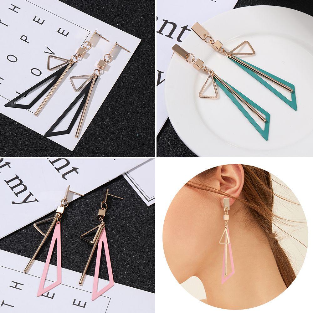 Bông Tai Hình Tam Giác Dáng Dài Thiết Kế Tinh Tế Thời Trang