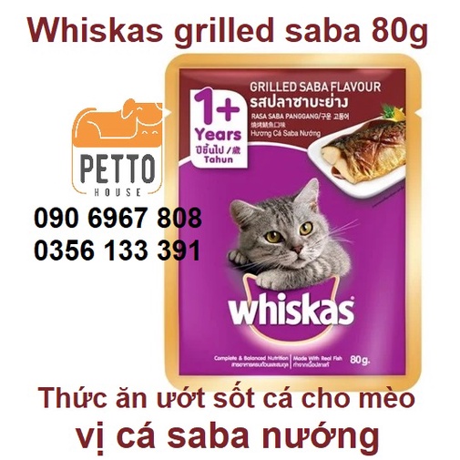 Thức ăn ướt cho mèo sốt cá saba nướng Whiskas Grilled Saba 80g