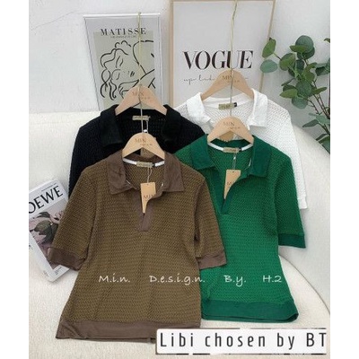 Áo kiểu nữ tổ ong cổ bẻ viền gấu hàng đẹp