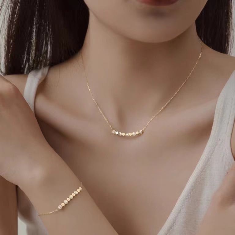 Dây Chuyền Mạ Vàng Hồng 18K Mặt Tổ Ong Đính Đá Thời Trang Cho Nữ