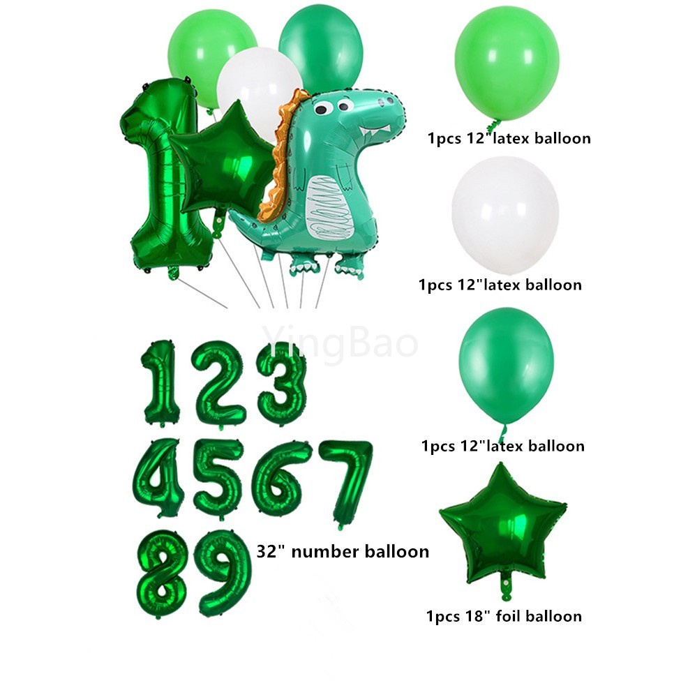 Set 6 Bong Bóng Lá Nhôm Màu Xanh Lá Cây Hình Khủng Long 32inches Dùng Trang Trí Tiệc Sinh Nhật