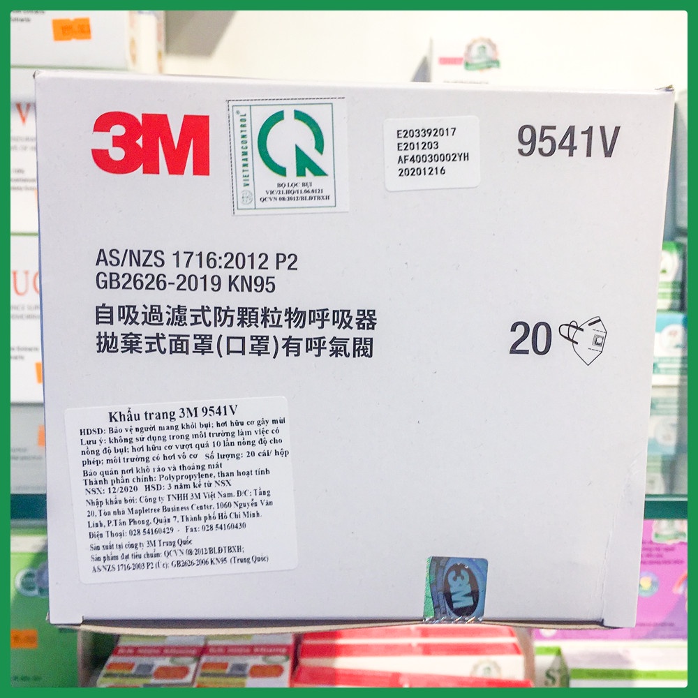 Khẩu Trang 3M 9541V Than Hoạt Tính Tiêu Chuẩn KN95 Cao Cấp (1 cái/túi)