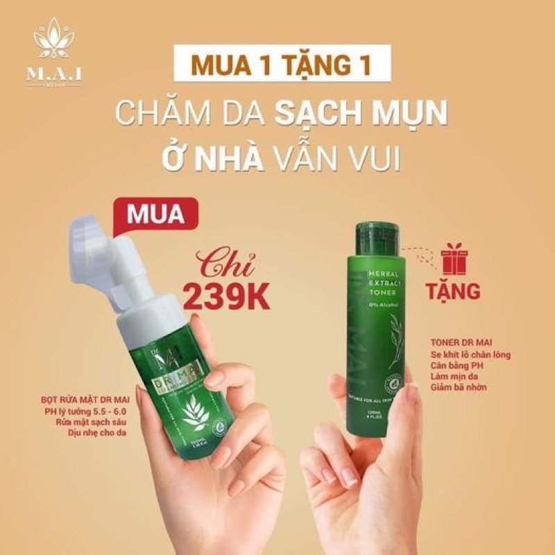 Sữa Rửa Mặt Dr Mai Tặng Toner Rau Cho da dầu mụn, kết hợp làm sạch mụn.