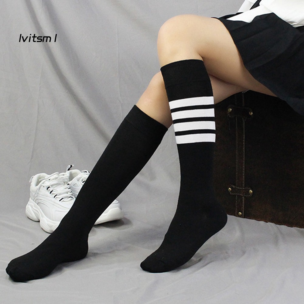 【LTM】Autumn Winter Women Stripes Letters Elastic Middle Tube Socks Warm Stockings