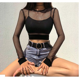 [C103] Áo croptop lưới dài tay