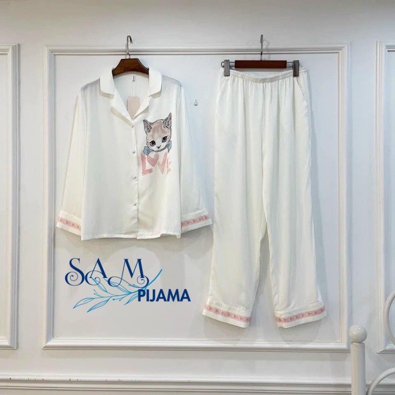 Đồ pijama nữ lụa hàn quốc, tay dài quần dài dễ thương, Sam pijama