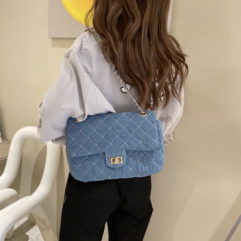 Túi denim Đeo Chéo Thêu Họa Tiết Hình Thoi Phong Cách retro Thời Trang Mùa Thu 2022 Gylb1413