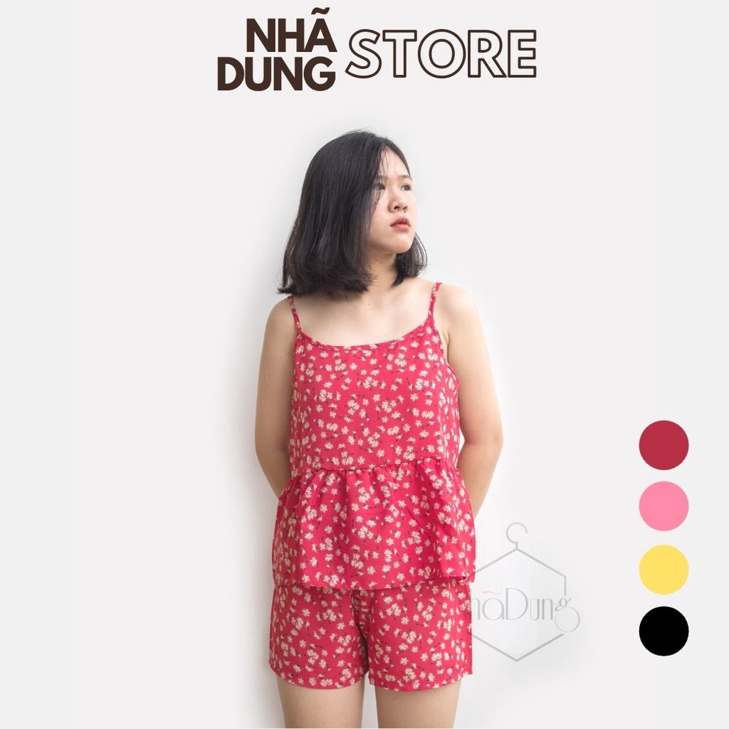 &lt;A07&gt; Đồ bộ nữ mặc nhà hai dây vải lụa cát họa tiết hoa nhí xinh xắn Nhã Dung Store 2 dưới 65kg
