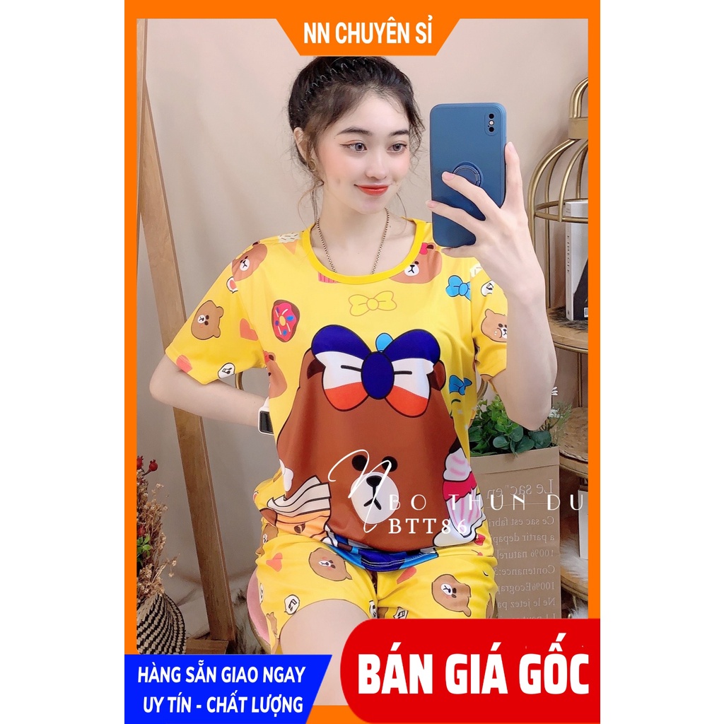 Đồ bộ nữ mặc nhà chất thun mềm mịn mát in hình gấu in bò sữa in hoạt hình loang màu dễ thương BTT thun đùi tổng hợp