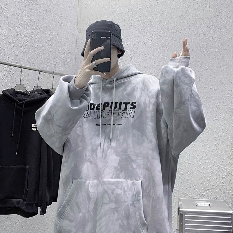 Áo Khoác Hoodie Chui Đầu Dáng Rộng Màu Nhuộm Kiểu Hàn Quốc Thời Trang Xuân Thu Cho Nam