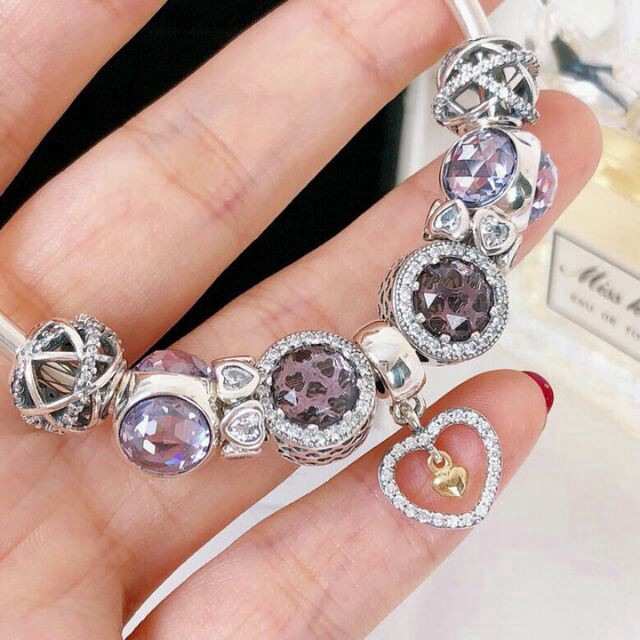 CHARMS Vòng Tay Nữ Trang Mạ Bạc Đính Hạt Charm 100% Pandora