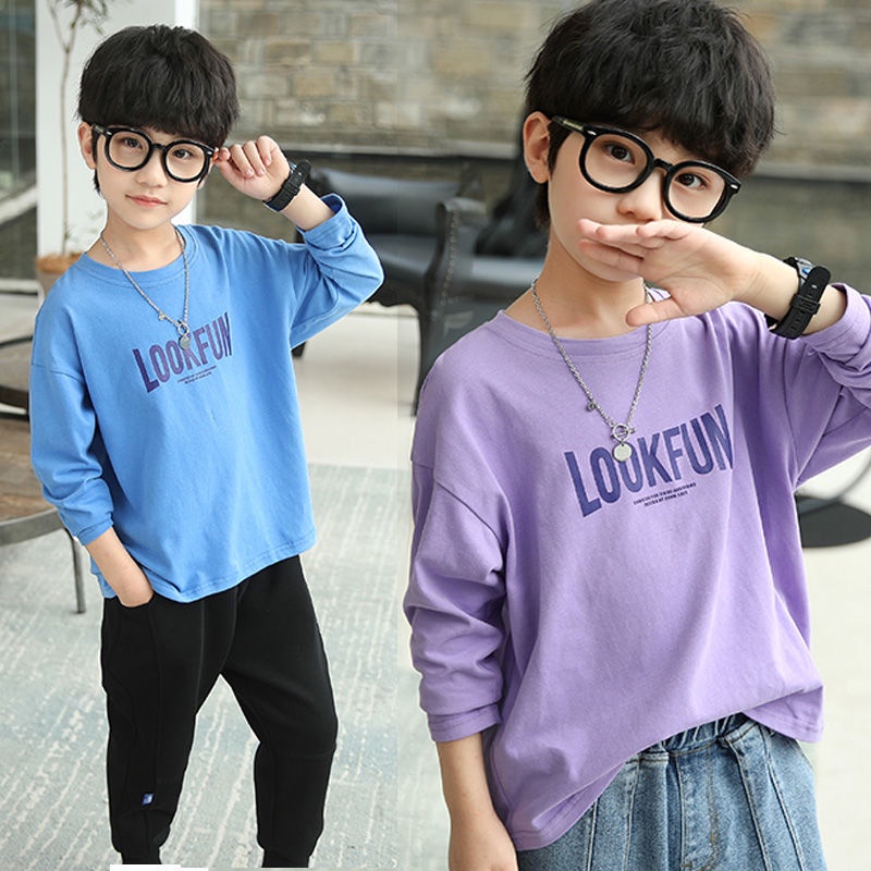 Áo Thun Cotton Trơn Tay Dài Nhiều Màu Thời Trang Mới Dành Cho Bé Trai 2022