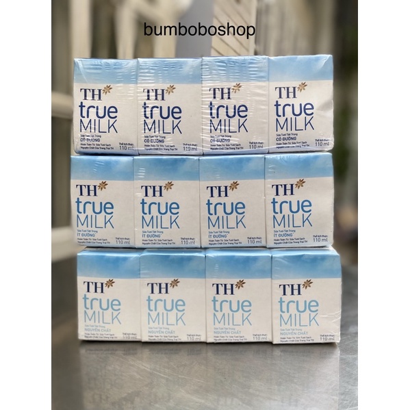 Vỉ 4 hộp Sữa tươi TH True Milk ít đường/ có đường 110ml