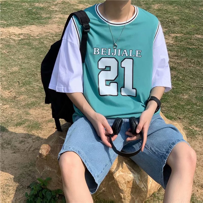 Áo thun tay ngắn cổ tròn kiểu dáng thời trang phong cách Hàn Quốc cho nam