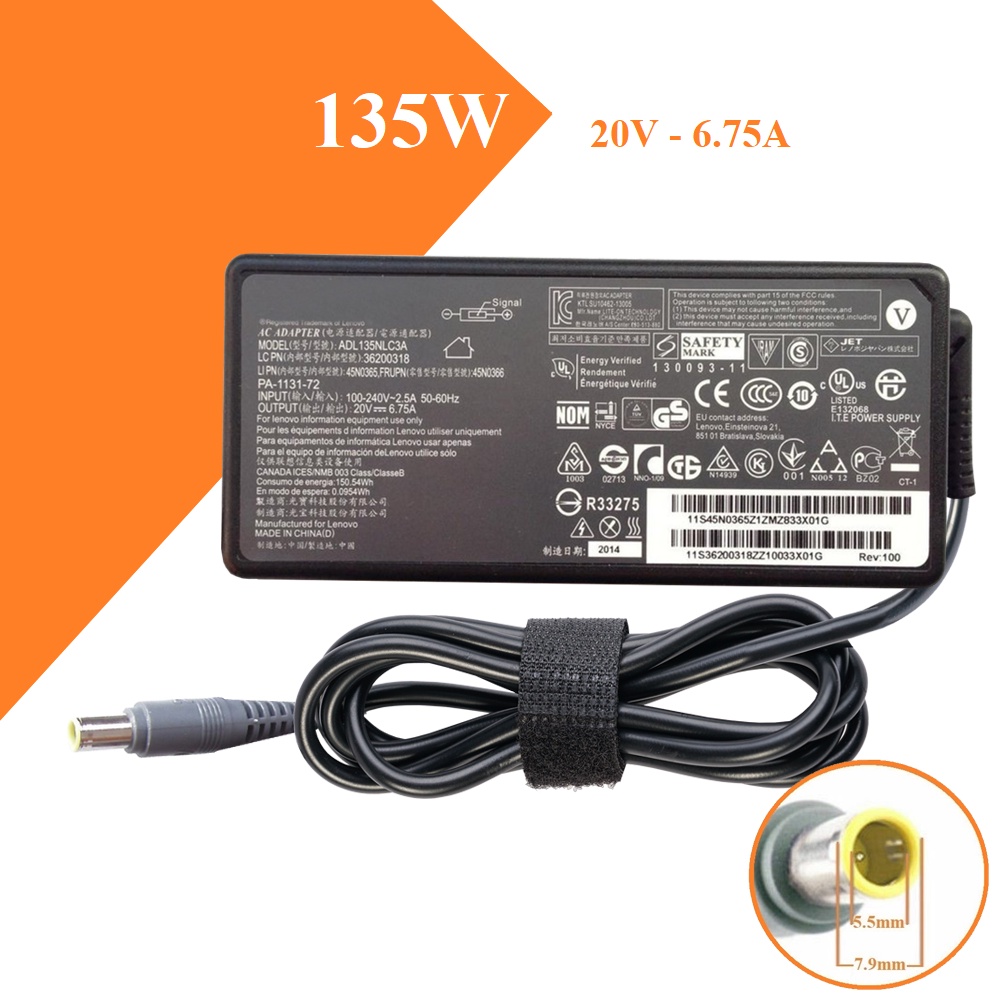 Sạc laptop LENOVO 20V-6.75A ĐẦU KIM TO