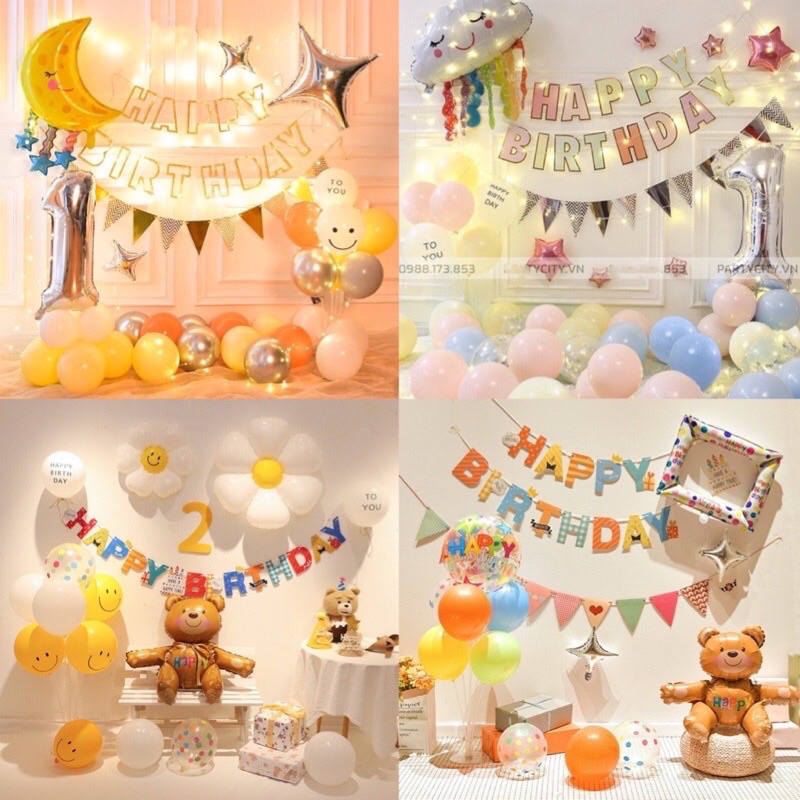 Set bóng trang trí sinh nhật cho bé trai, bé gái, với nhiều tone màu lựa chọn